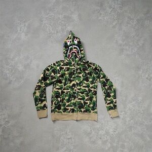 BAPE Green Camo Shark Full Zip Hoodie A Bathing Ape Streetwear Japan XL